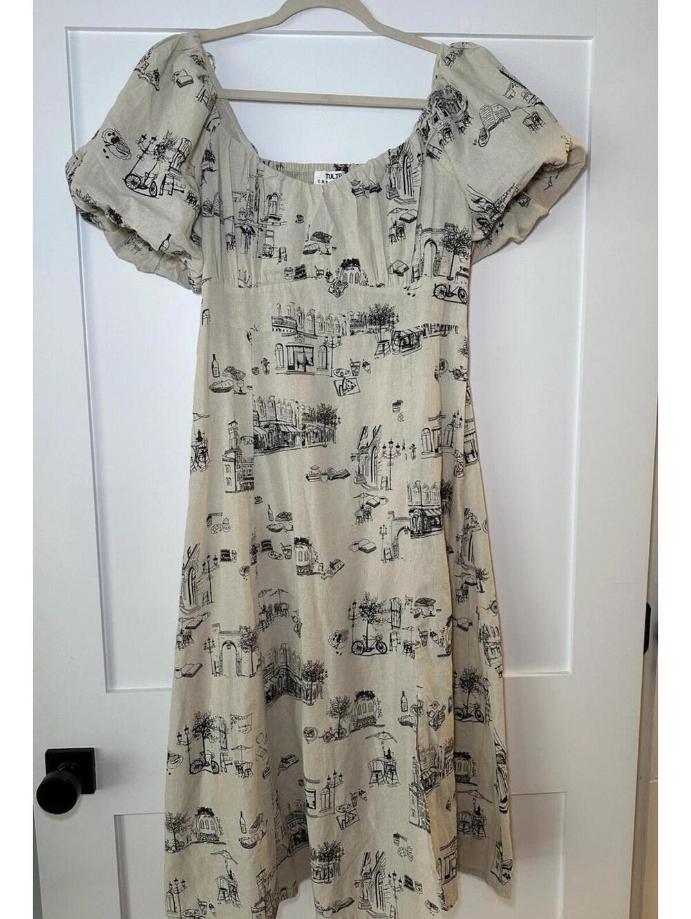 Women's Cream & Black  Paris Cafe toile-style print dress Size Medium